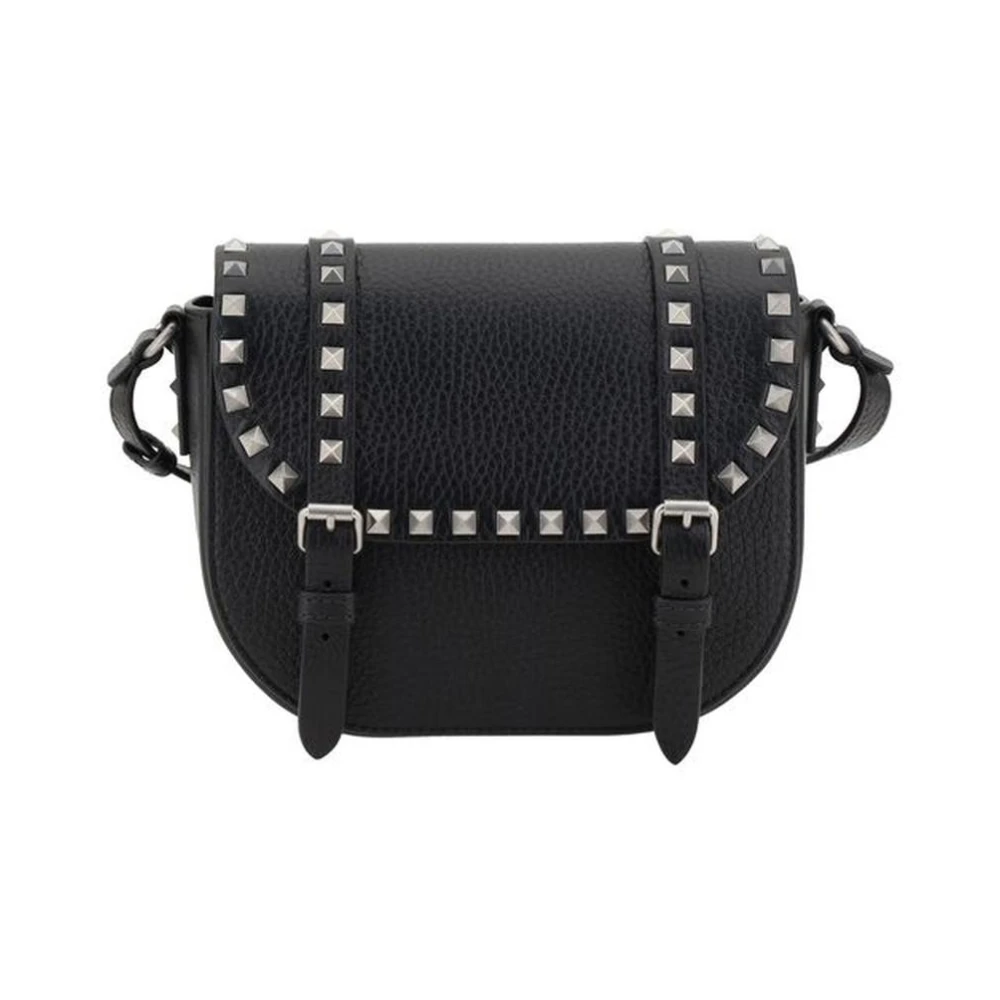 Valentino Garavani Studded Läder Messenger Väska med Klaff Black, Herr