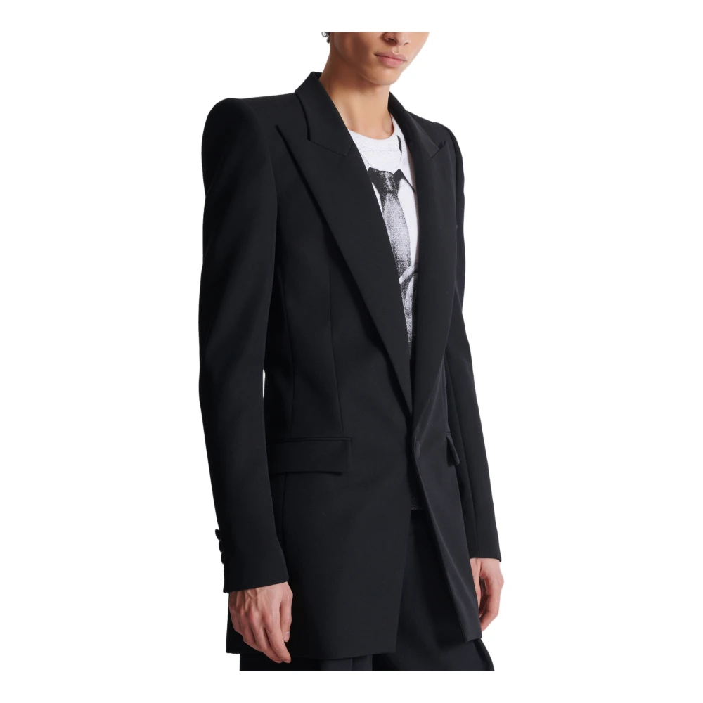 Balmain Grain de poudre jas met 1 knoop en schoudervullingen Black Heren