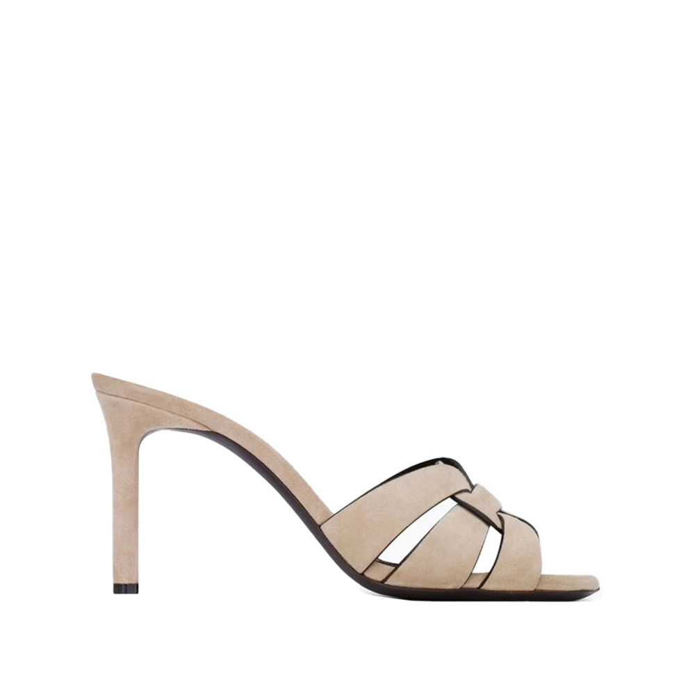 Saint Laurent Läder Mules Beige, Dam