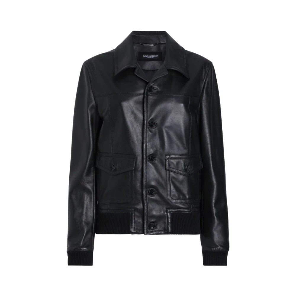 Dolce & Gabbana Klassieke Leren Jas Zwart Knoopsluiting Black Dames