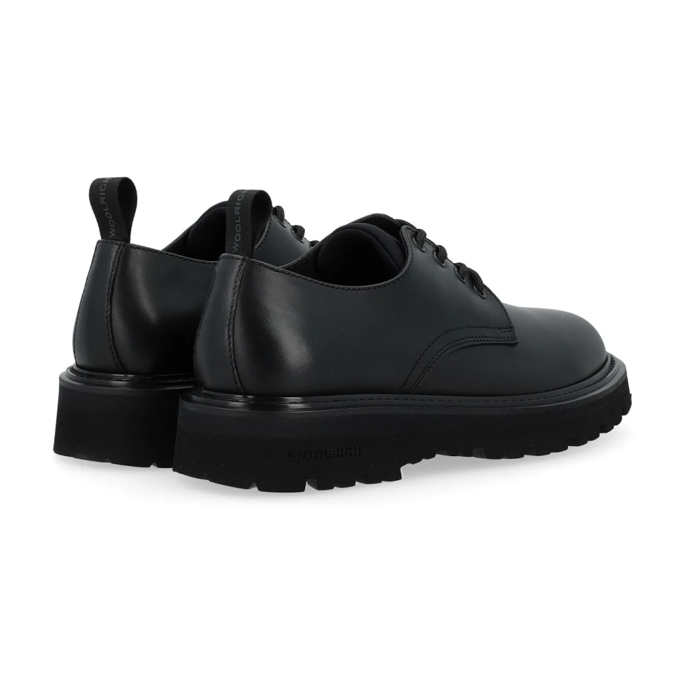Woolrich Zwarte Leren Derby Schoen Black Heren