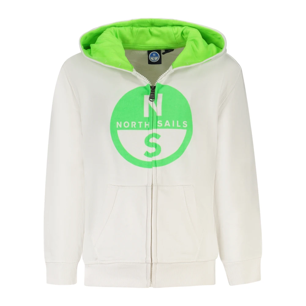 North Sails Unisex Kids White Kids Sweatshirts, 12 Y, Zipper Hoodie With Maxi Logo
