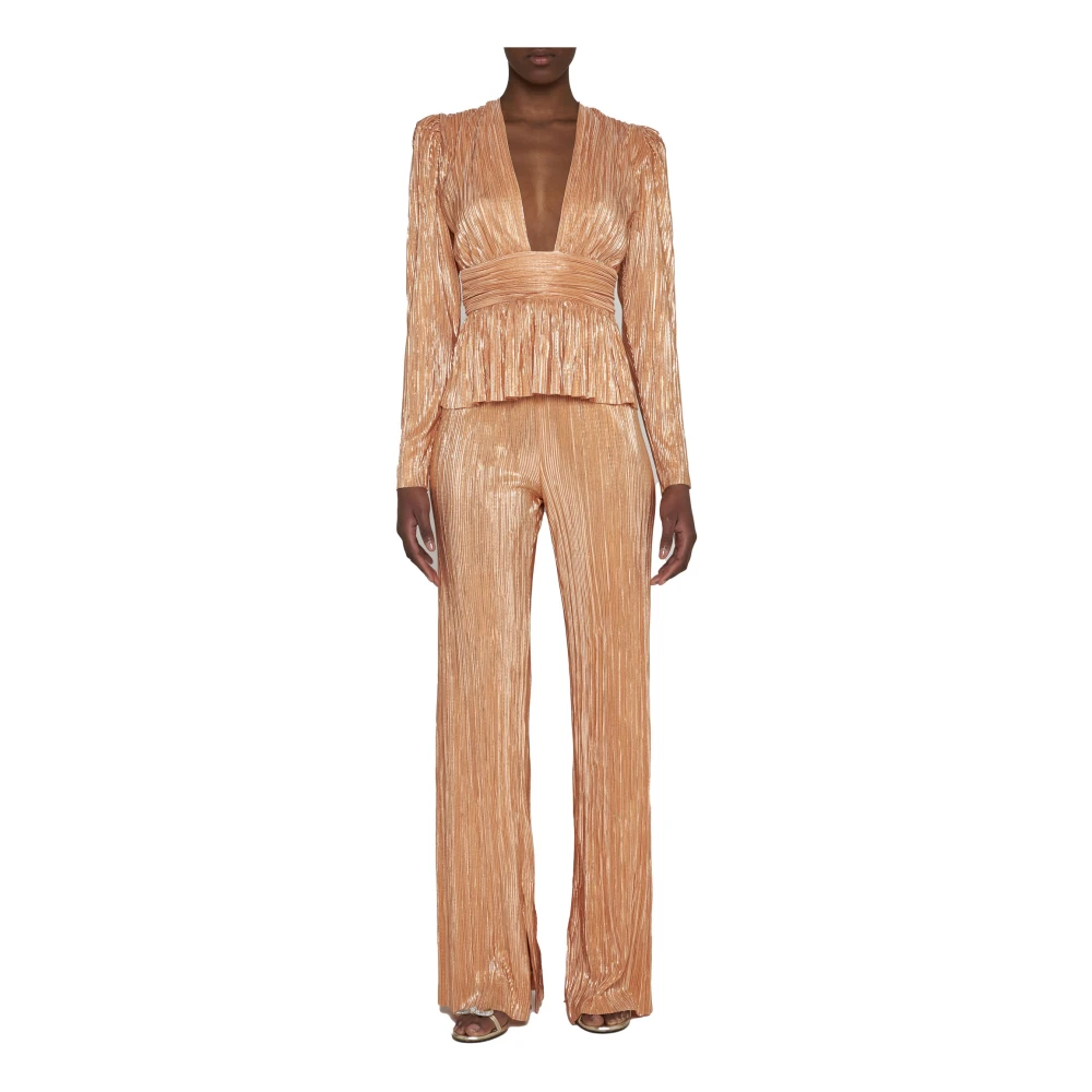 Sabina Musayev Perzik Oranje Plissé Straight-Leg Broek Orange Dames