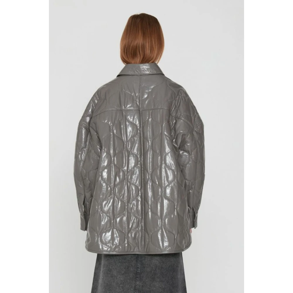 Remain Birger Christensen Gewatteerde Leren Jas Eiffeltoren Gray Dames