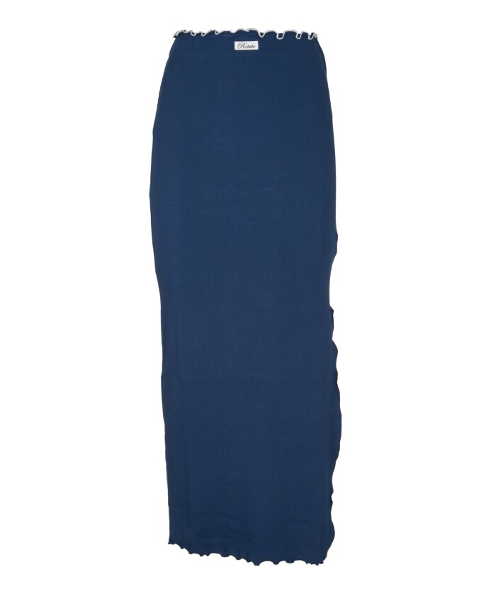 jupe-midi-cotelee-bleue