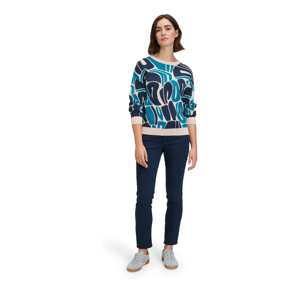 Betty & Co Jacquard Gebreide Trui Blue Dames