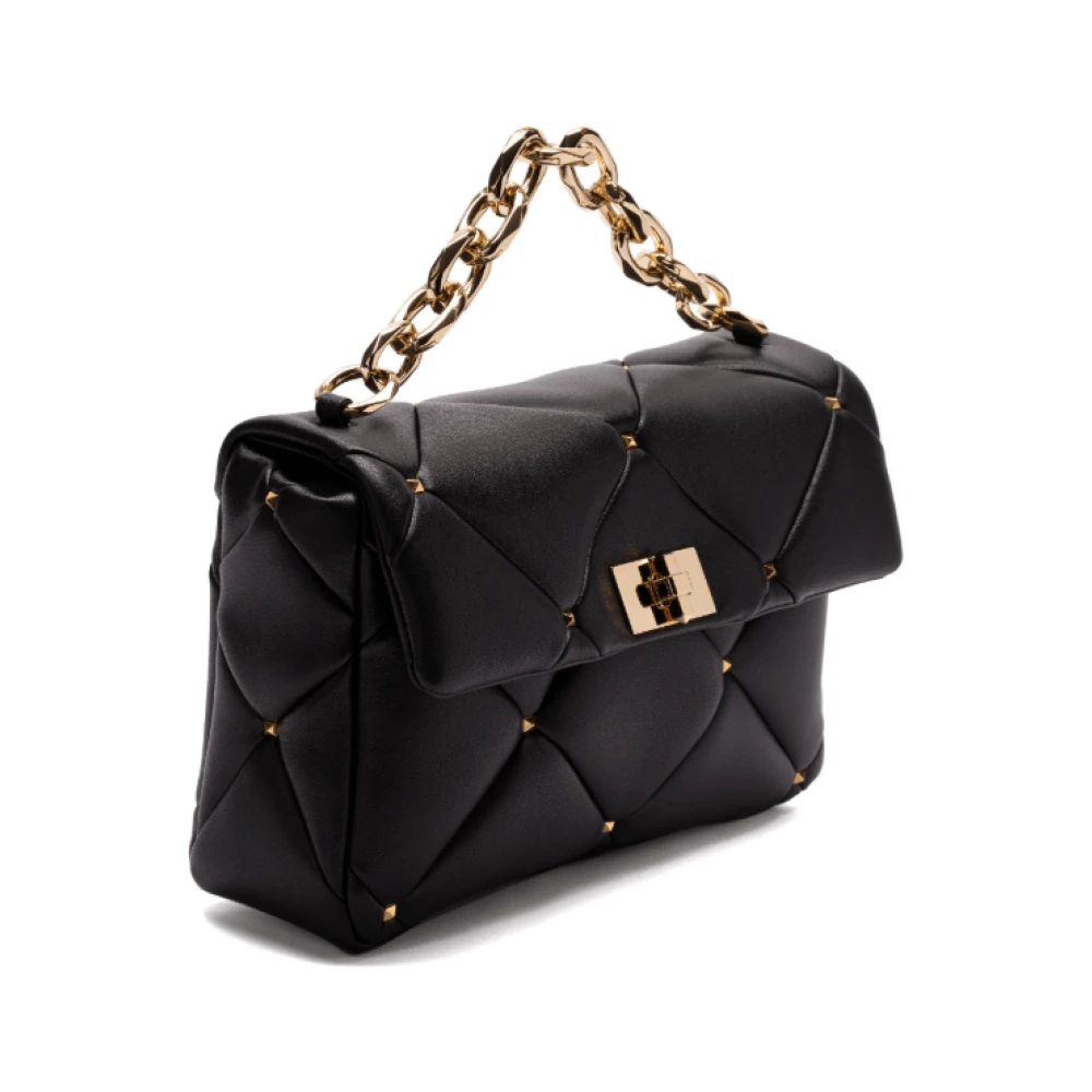Valentino Zwarte Leren Schoudertas met Diamantquilting Black Dames