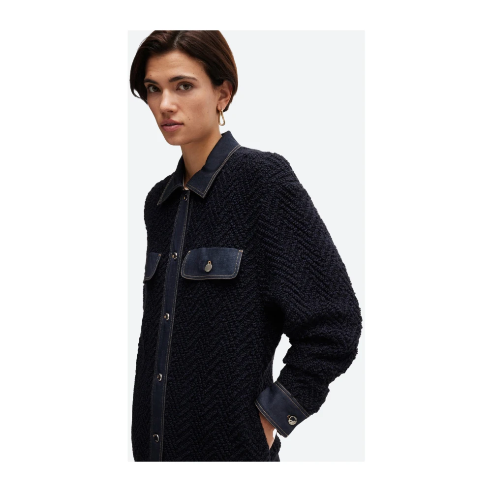 Hugo Boss Tweed jas met effen afwerking Blue Dames