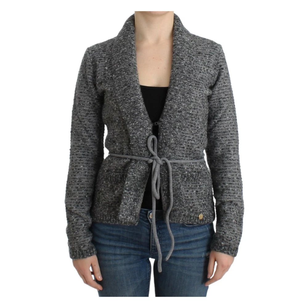 Roberto Cavalli Women's Gray Cardigans, L, Elegant Wool Blend Cardigan