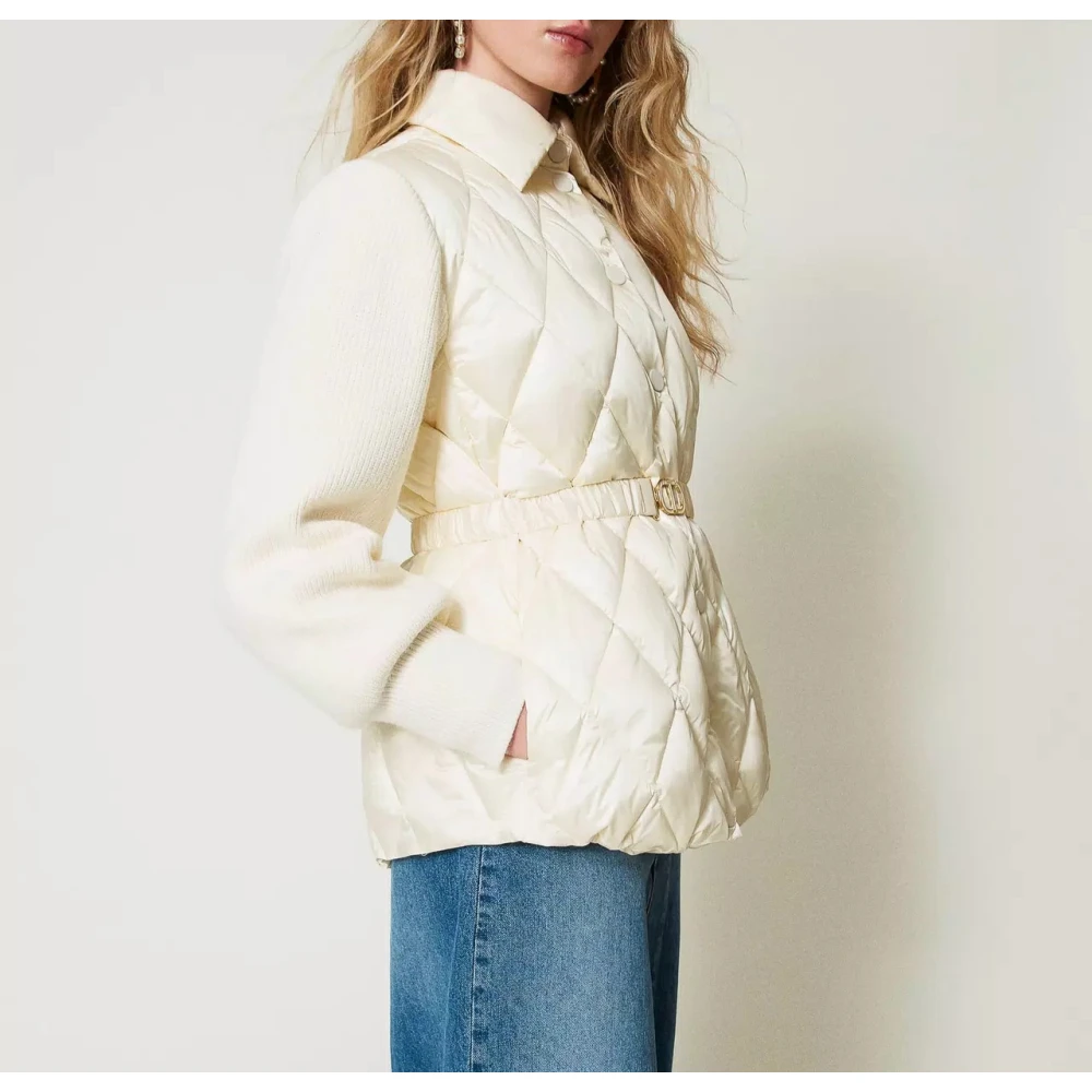 Twinset Gewatteerde Gebreide Mouw Pufferjas Beige Dames