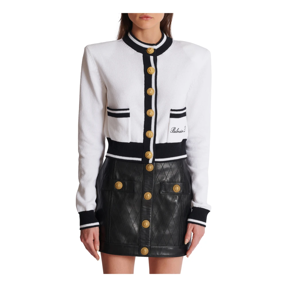 Balmain Handtekening gebreide vest White Dames