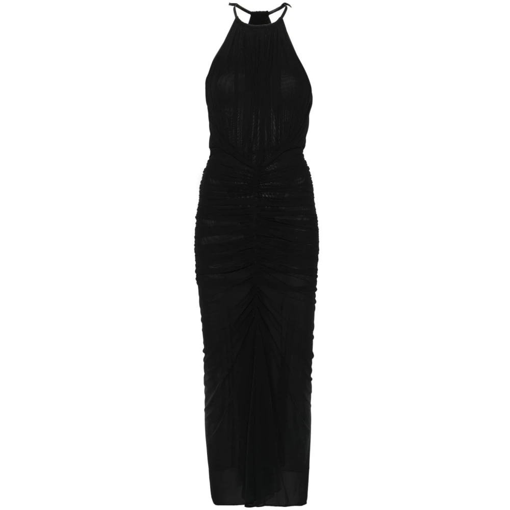 Mugler Zwart Halternek Mouwloos Open Rug Jurk Black Dames