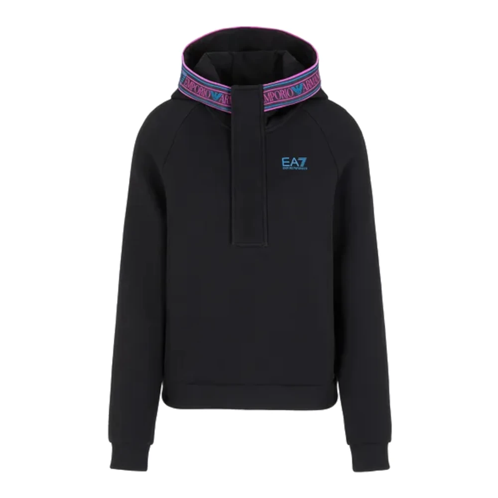 Emporio Armani EA7 Dynamische Atleet Half-Zip Hoodie in Zwart Black Dames
