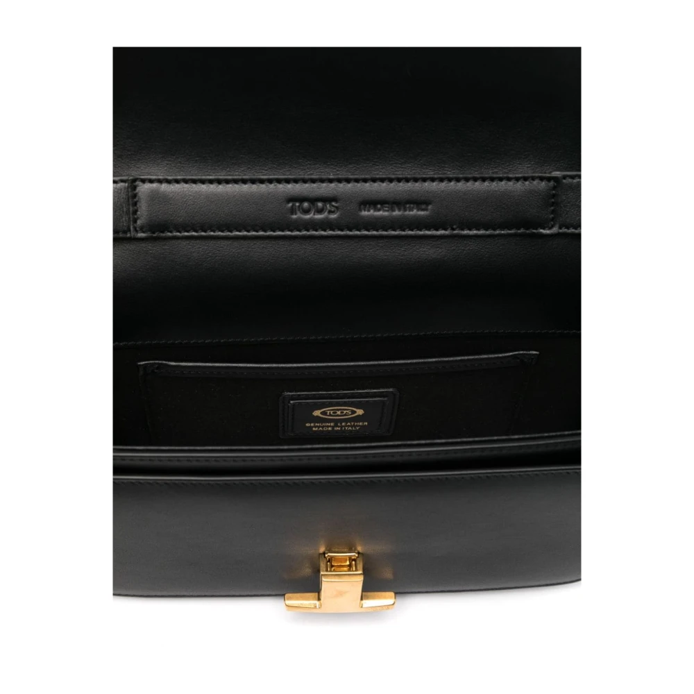TOD'S Zwarte leren schoudertas met logogesp Black Dames