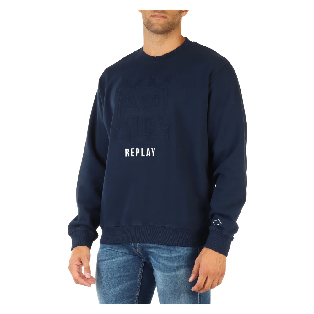 Replay Katoenen sweatshirt met verhoogd logo Blue Heren
