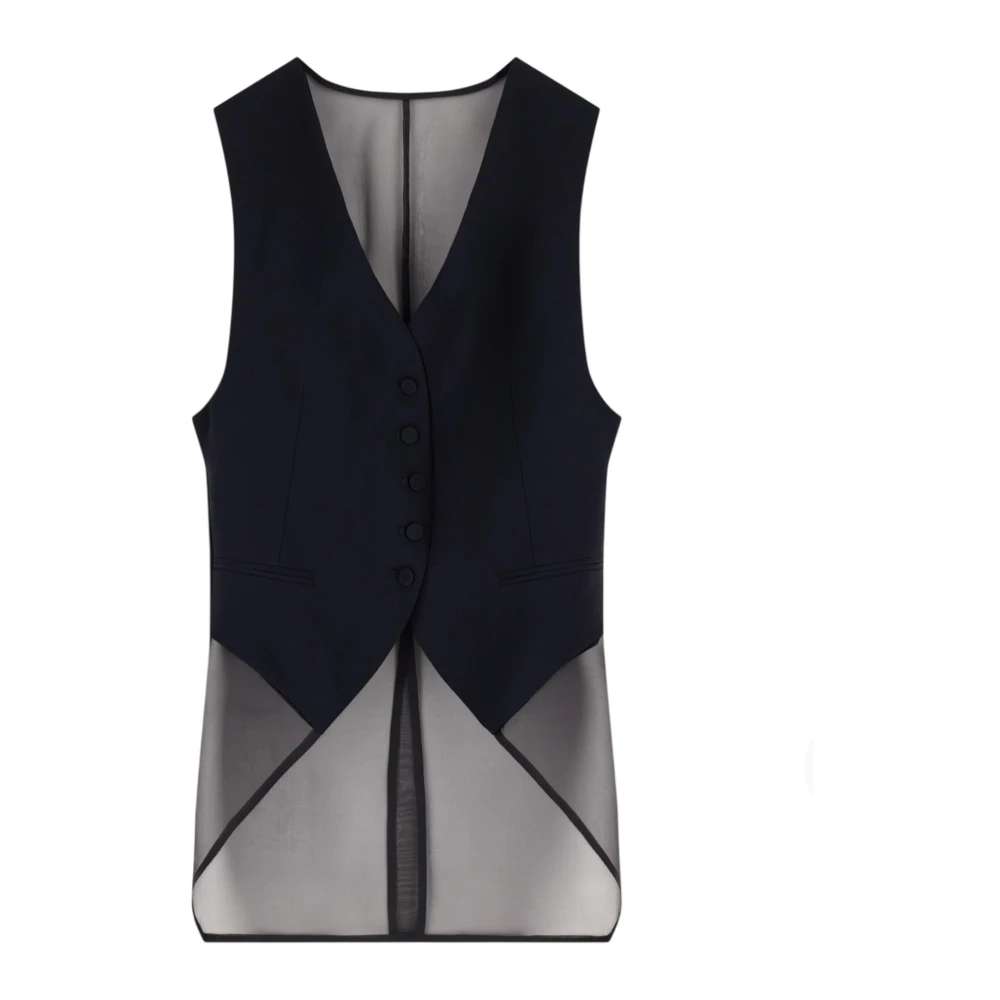 Emporio Armani Vrouw Zwart Jassen Dames, S, Leer, Waistcoat Met Transparante Inzetstukken