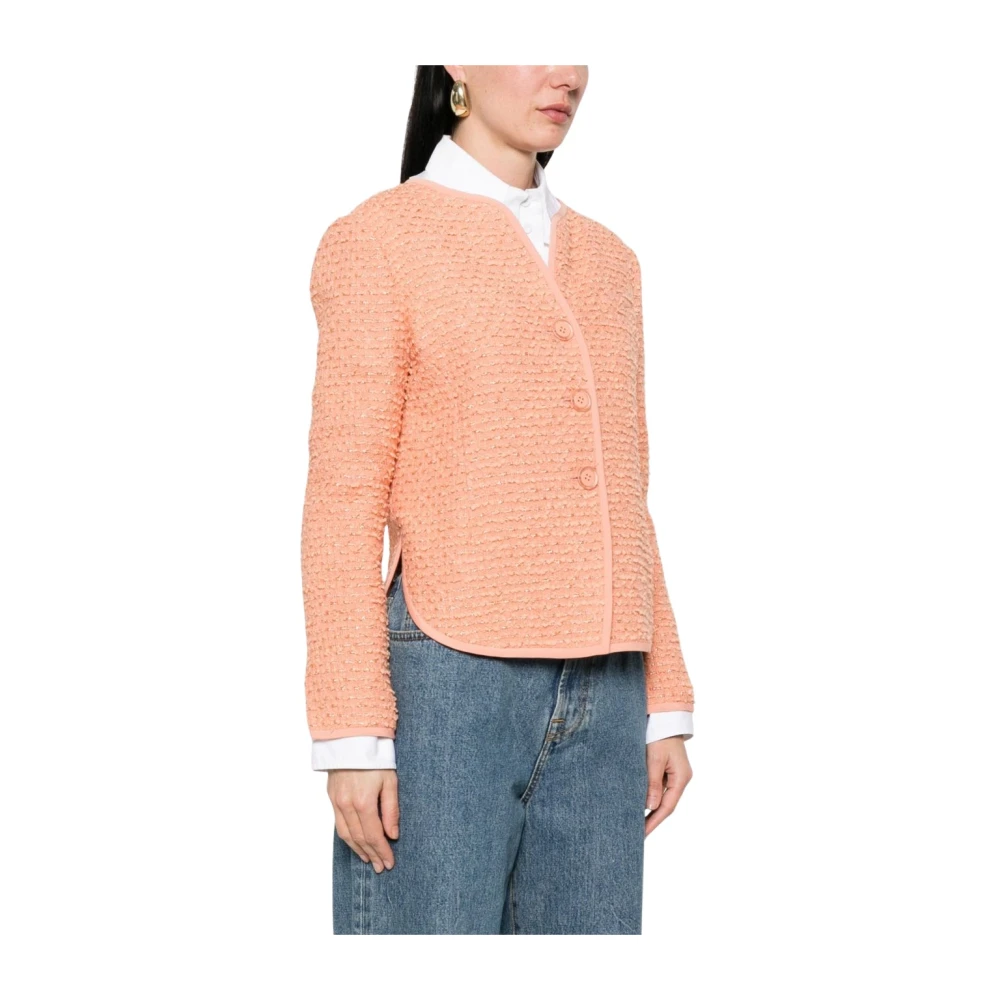 Emporio Armani Women's Pink Round Neck Tweed Jacket - Tweed Jackets - M - Jackets