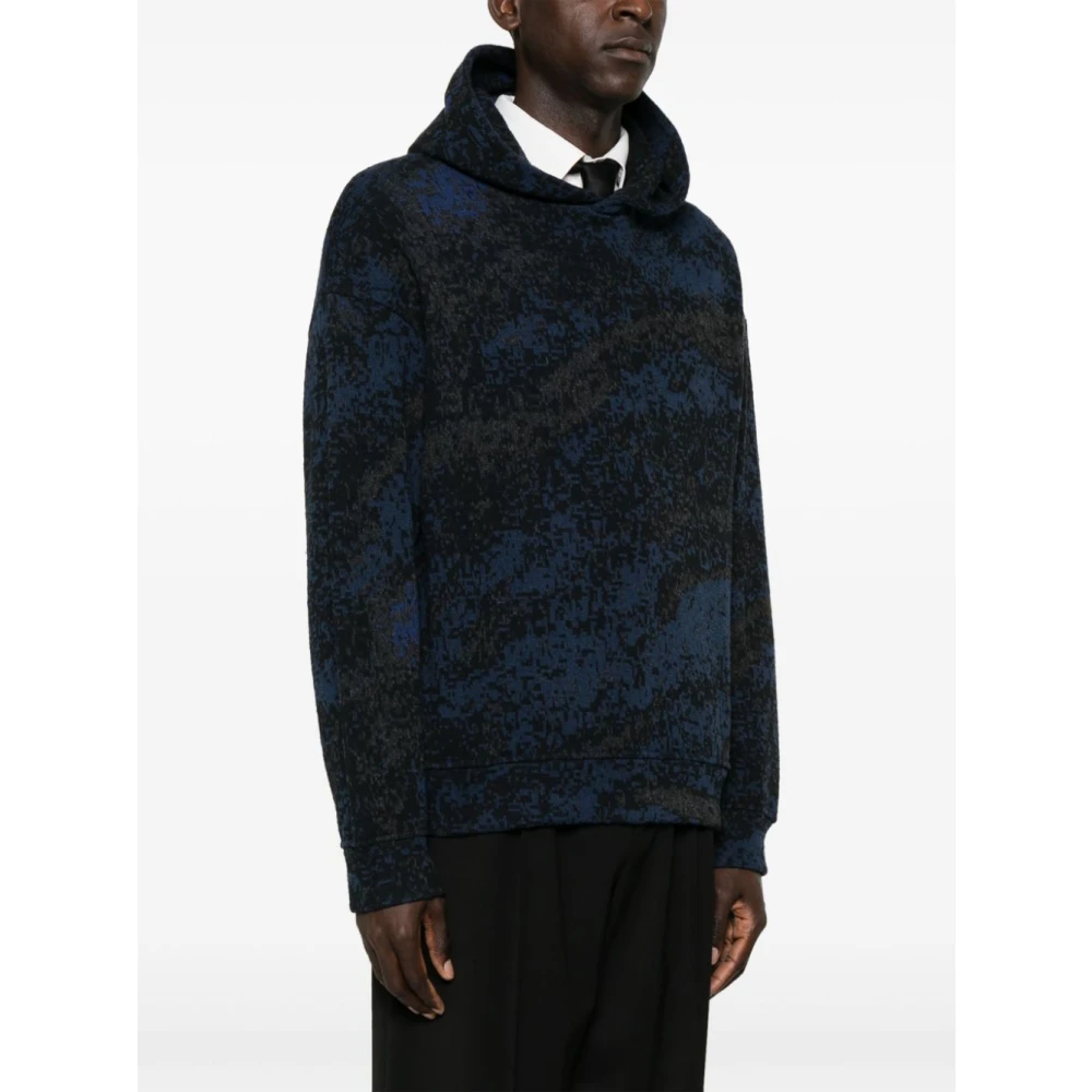 Emporio Armani Gebreide Hoodie Trui Marineblauw Black Heren