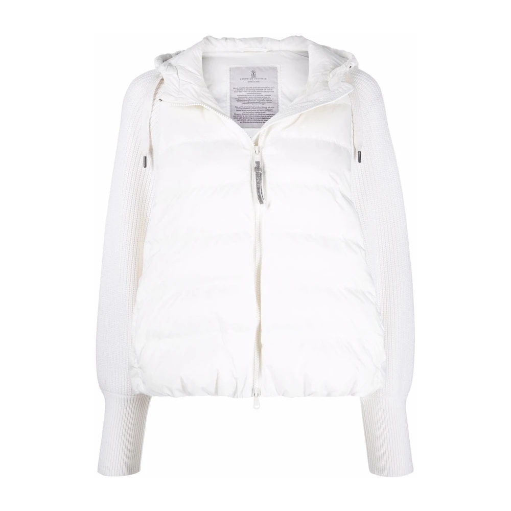 BRUNELLO CUCINELLI Witte Gewatteerde Jas met Trekkoord Capuchon White Dames