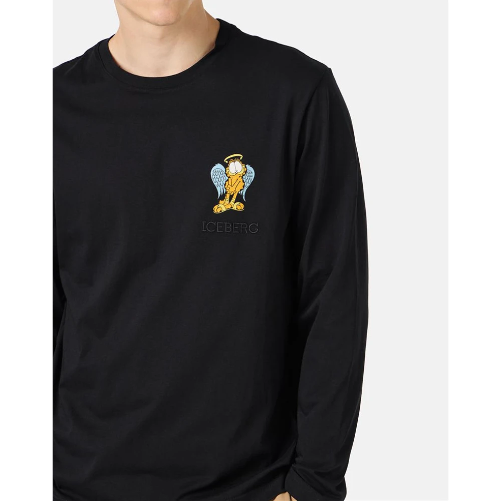 Iceberg Lange mouwen katoenen jersey T-shirt Black Heren