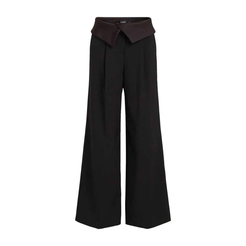 Karl Lagerfeld Black Wide Trousers, Female, S, Tailored Wide-Leg Trousers