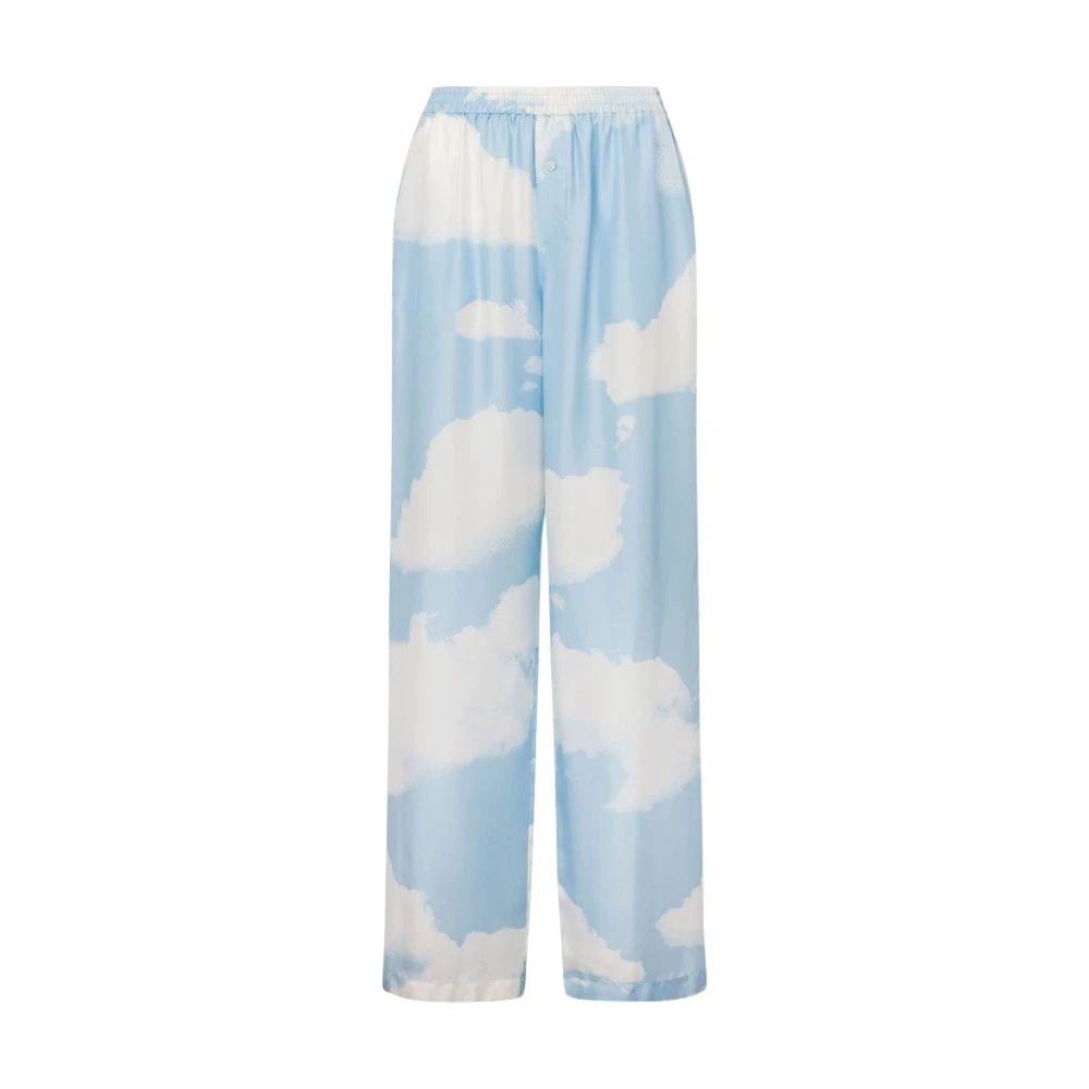 Moschino Women's Blue Silk Twill Pants Archive Clouds