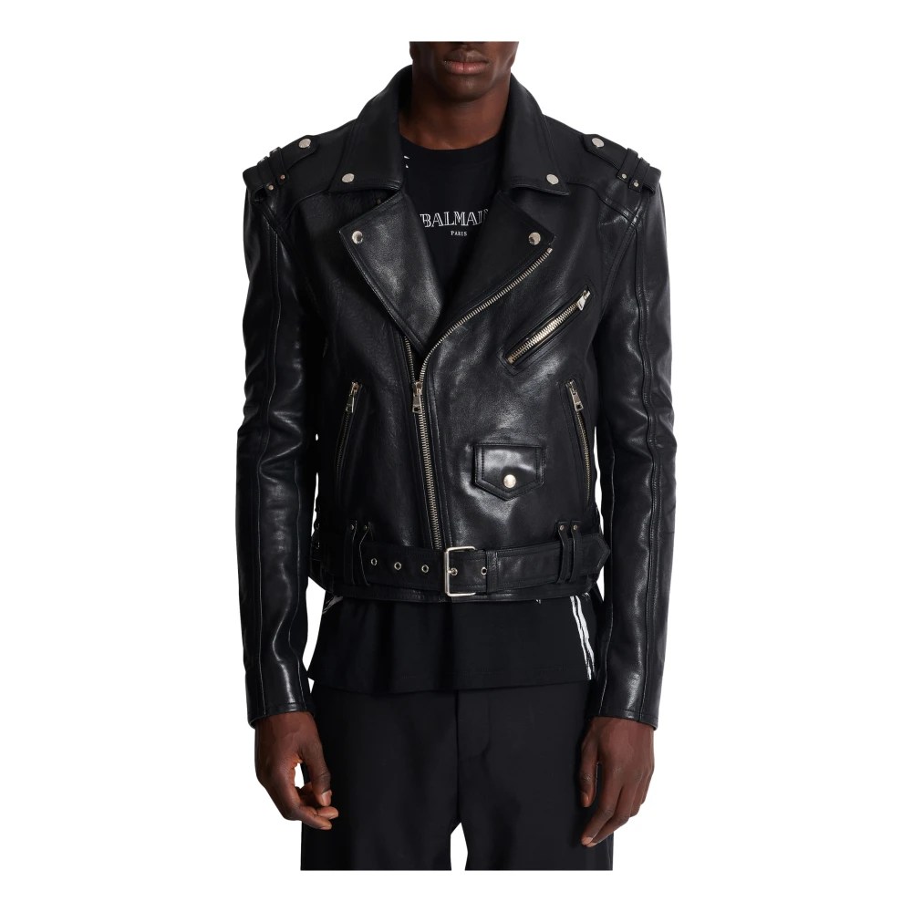 Balmain Kalfsleren bikerjack Black Heren