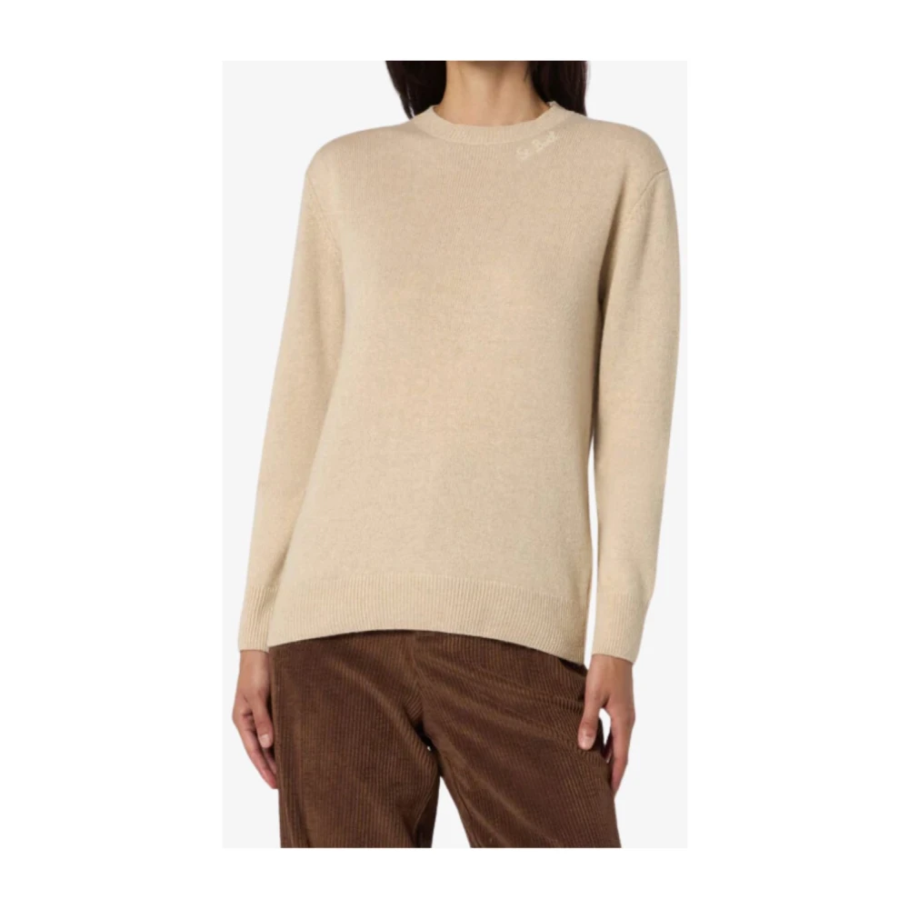 MC2 Saint Barth Beige Crew Neck Sweater met St Barth Logo Beige Dames