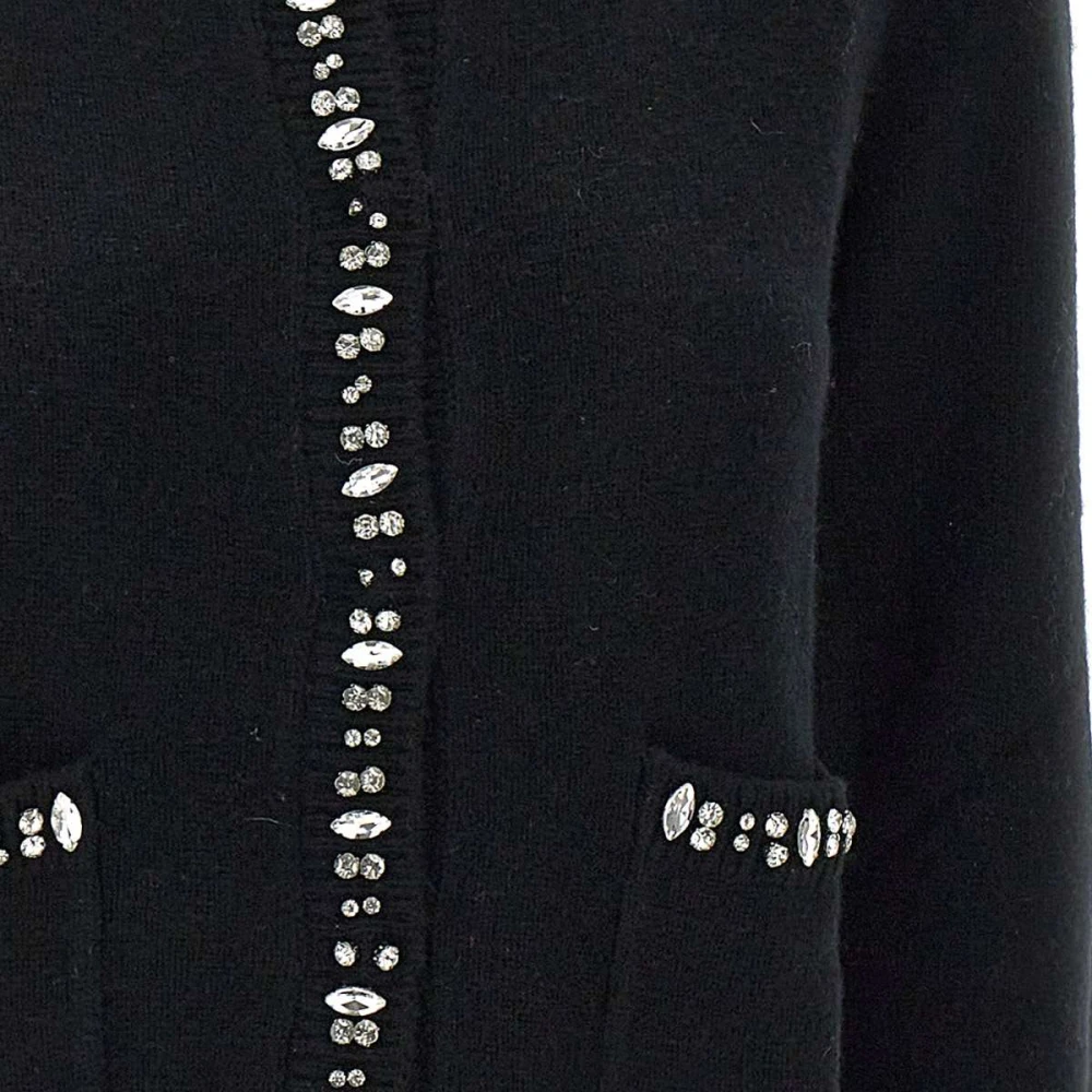 Kaos Zwarte wollen vest met steendetail Black Dames