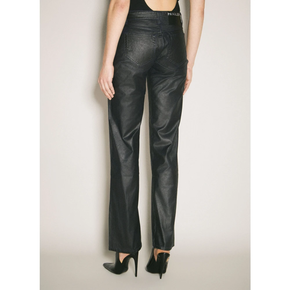 Mugler Gewaxte Katoenen Straight Leg Broek Black Dames