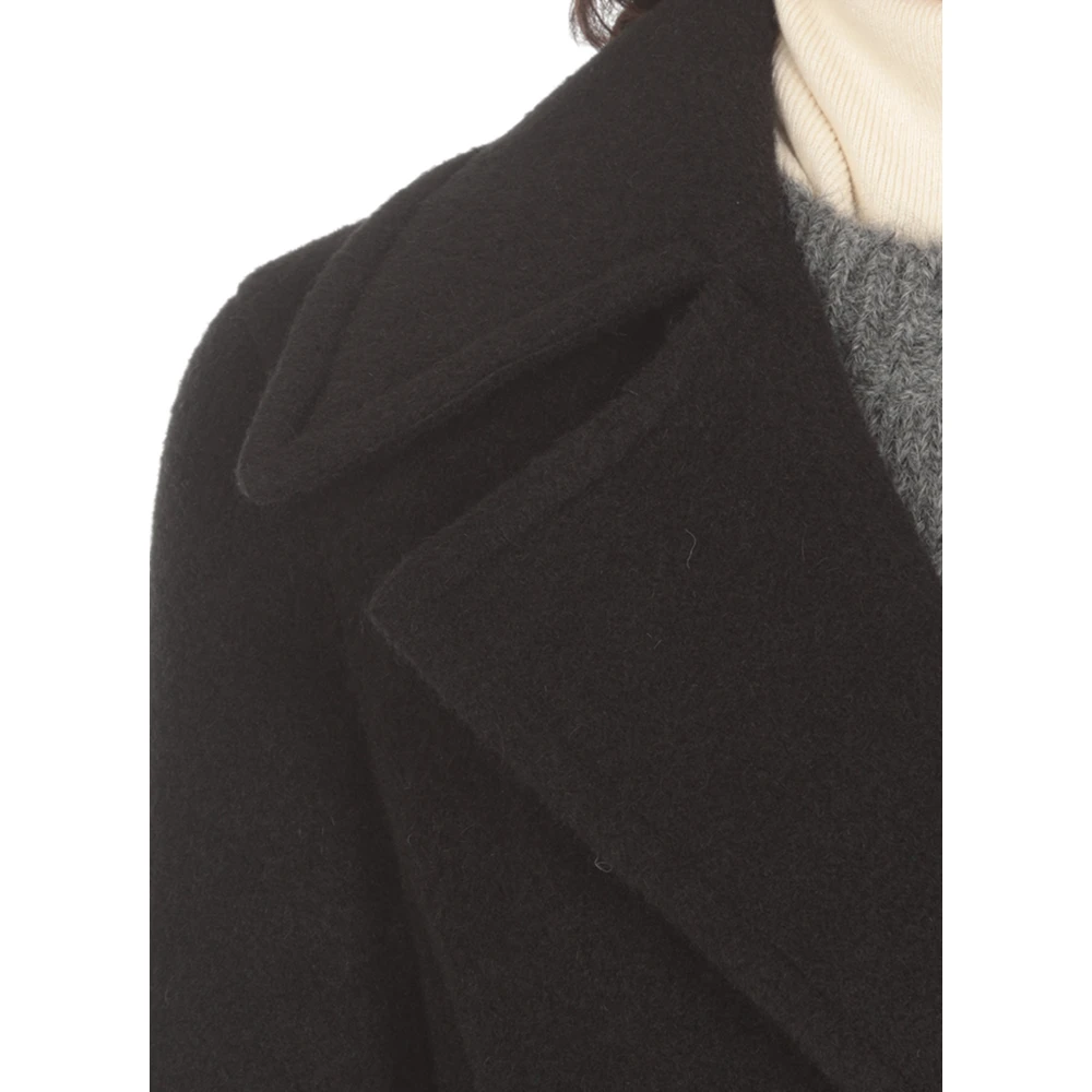 Jil Sander Zwarte Lama Jas Peak Revers Black Dames
