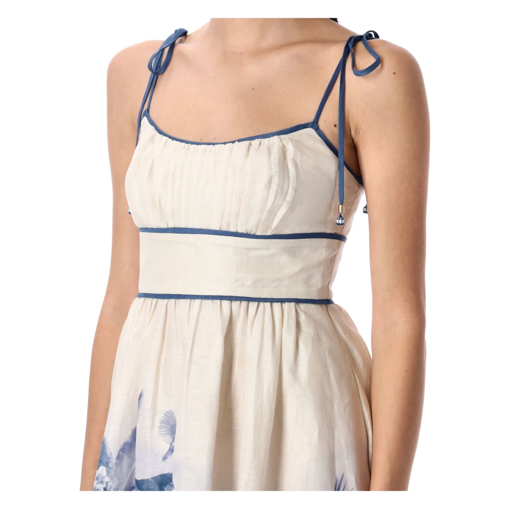 Zimmermann Palm Bloemen Midi Jurk Wit Blauw Multicolor Dames