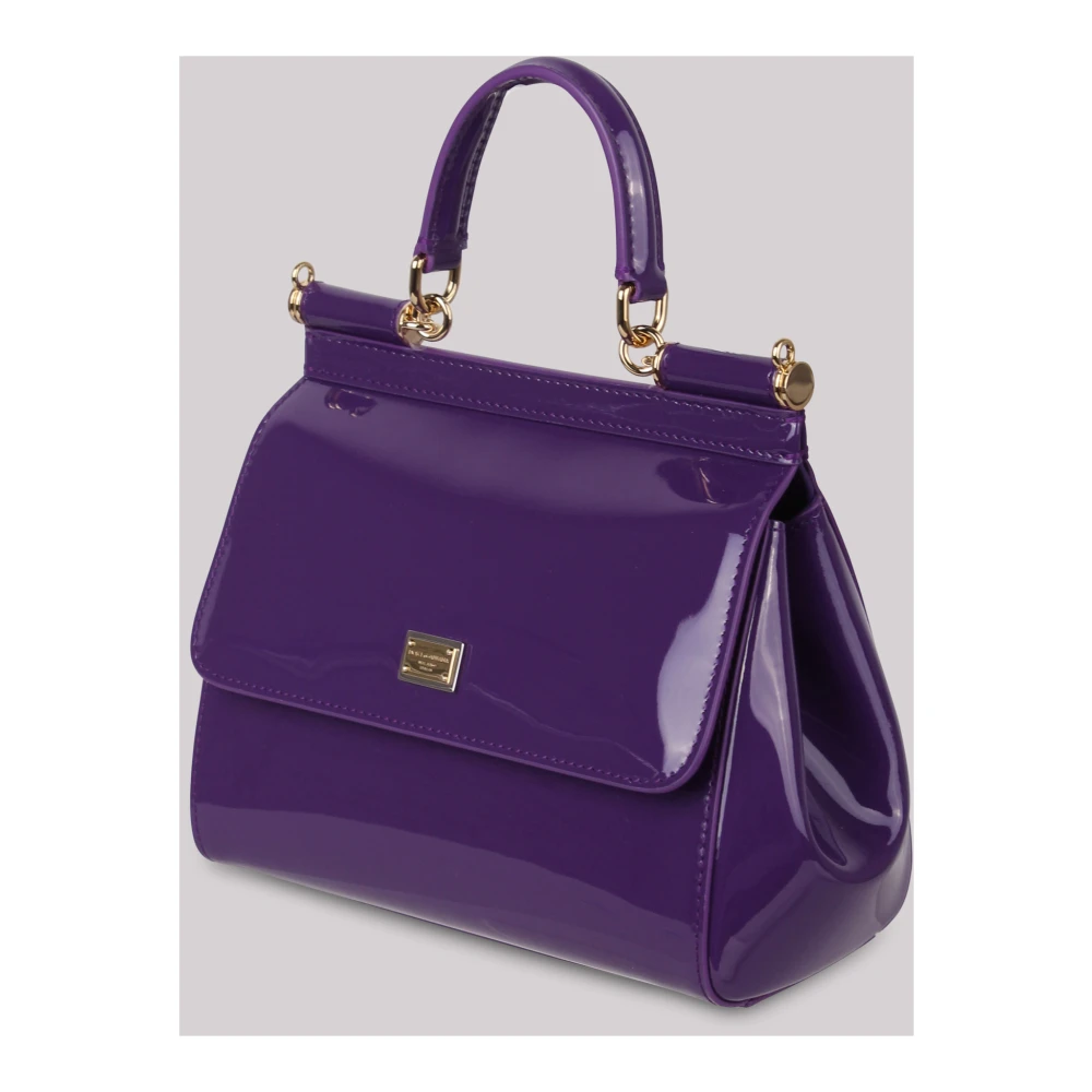 Dolce & Gabbana Medium Sicily Schoudertas met Patent Finish Purple Dames