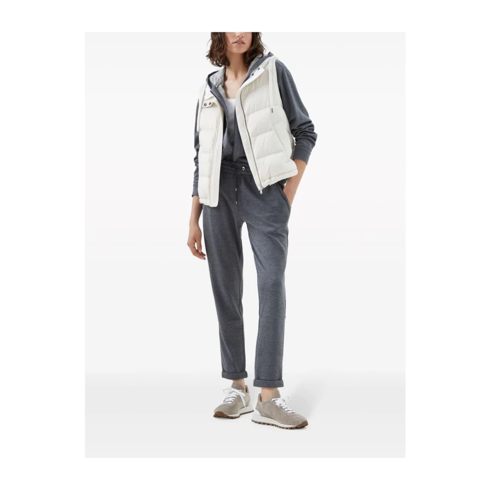 BRUNELLO CUCINELLI Grijze Katoenmix Broek met Elastische Tailleband Gray Dames