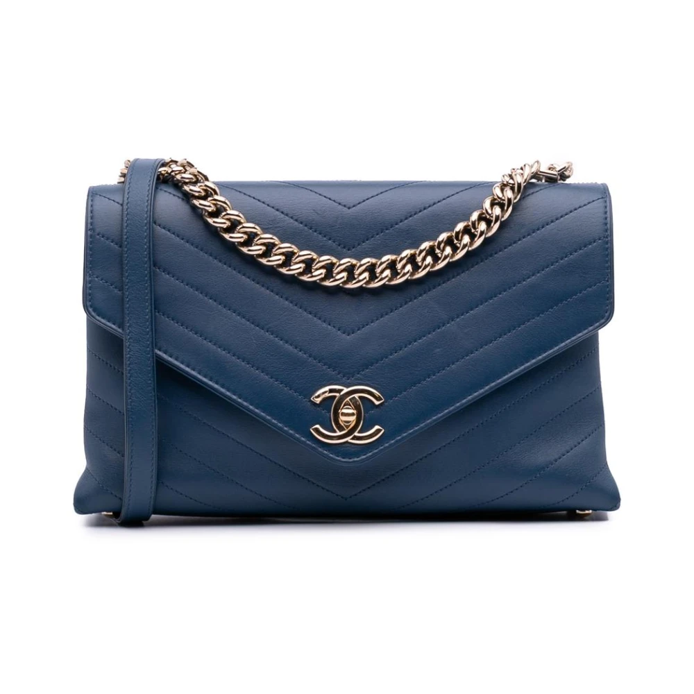 Chanel Vintage Women's Blue Pre-Owned Chevron Flap Bag