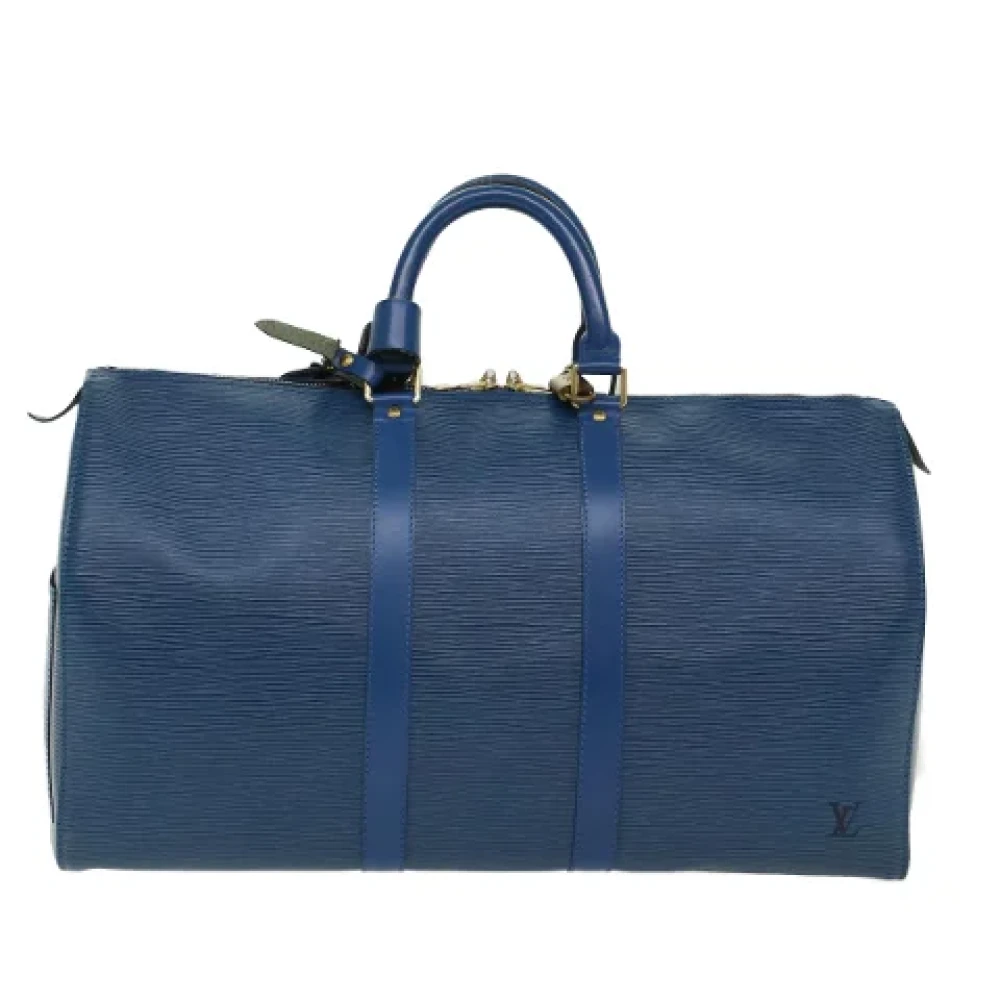 Louis Vuitton Vintage Tweedehands Blauw Leren Keepall 50 van Louis Vuitton Blue Dames