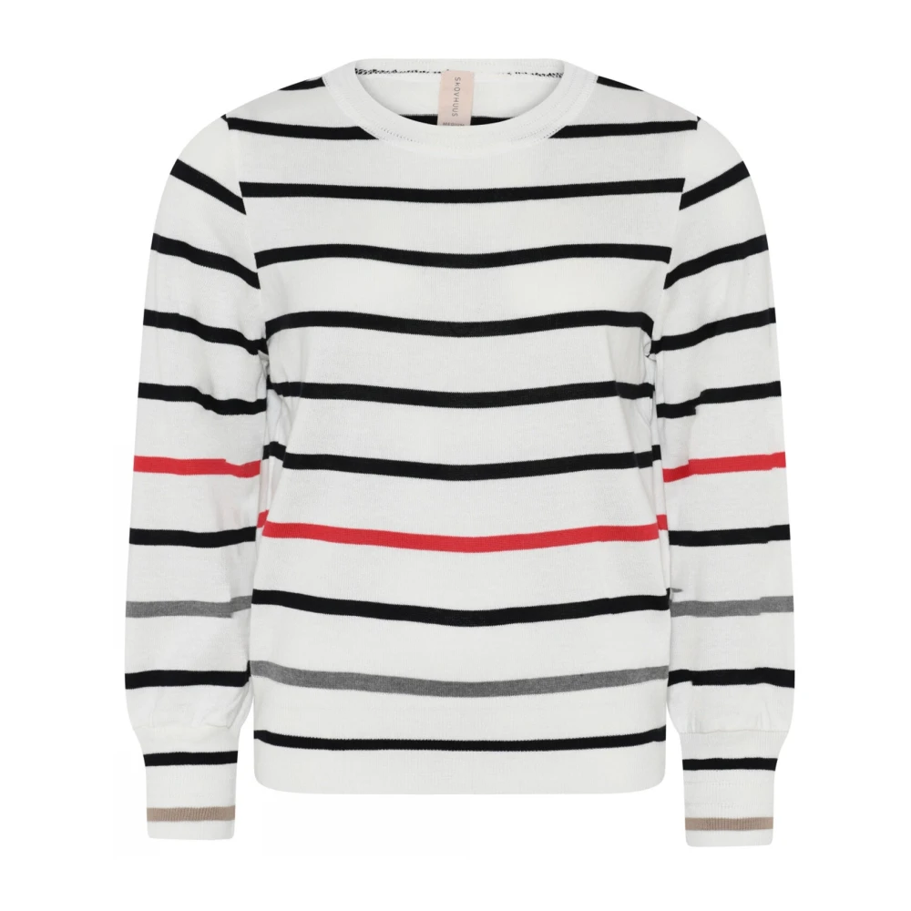 Skovhuus Sportieve Gestreepte O-Hals Trui Off-White Multicolor Dames
