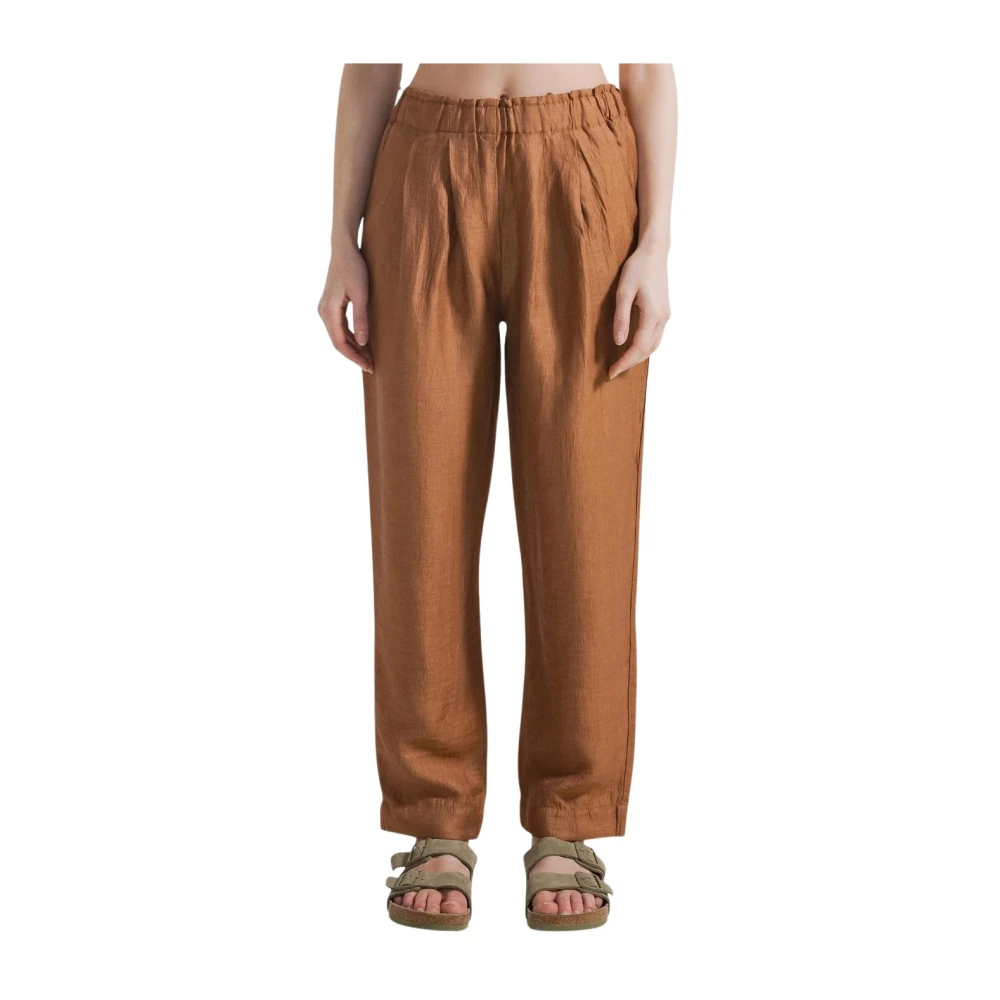 Deha Women's Brown Linen Blend Straight Trousers