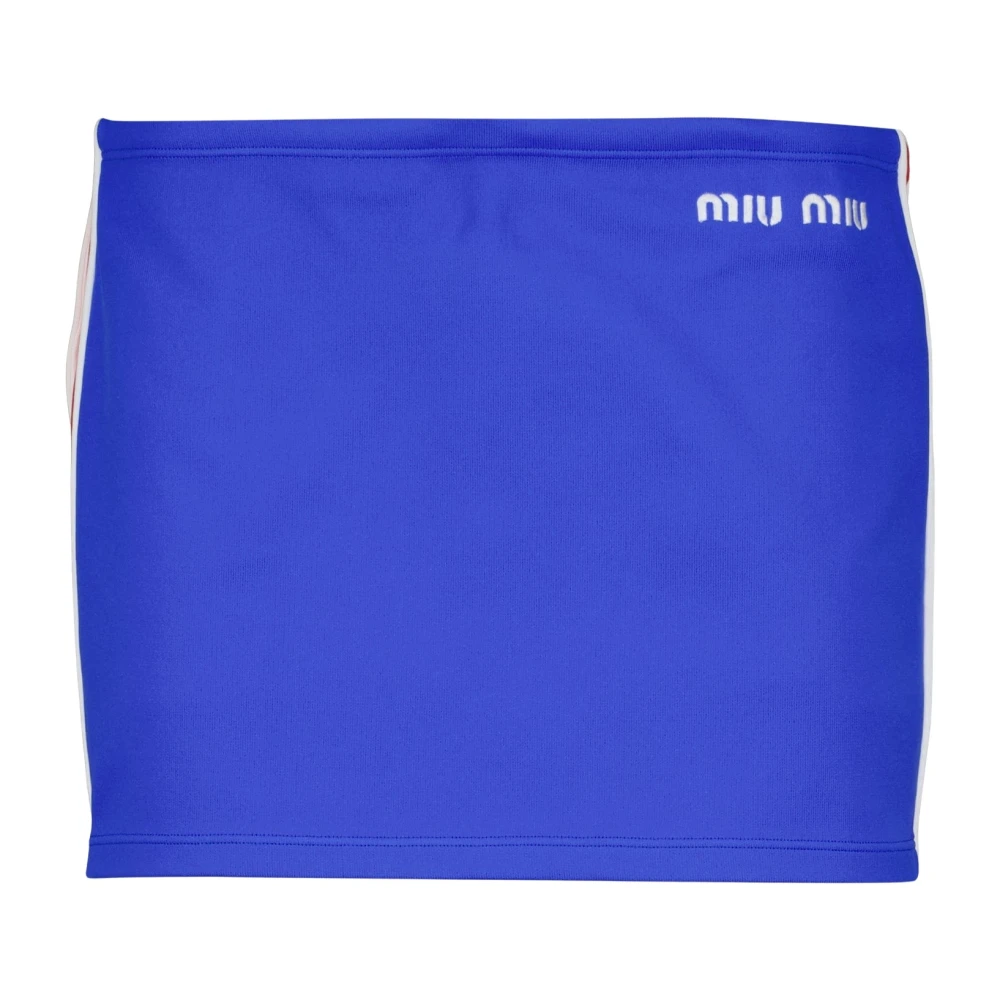 Miu Miu Vrouw Blauw Rokken Dames, S, Logo Stripe Mini Rok
