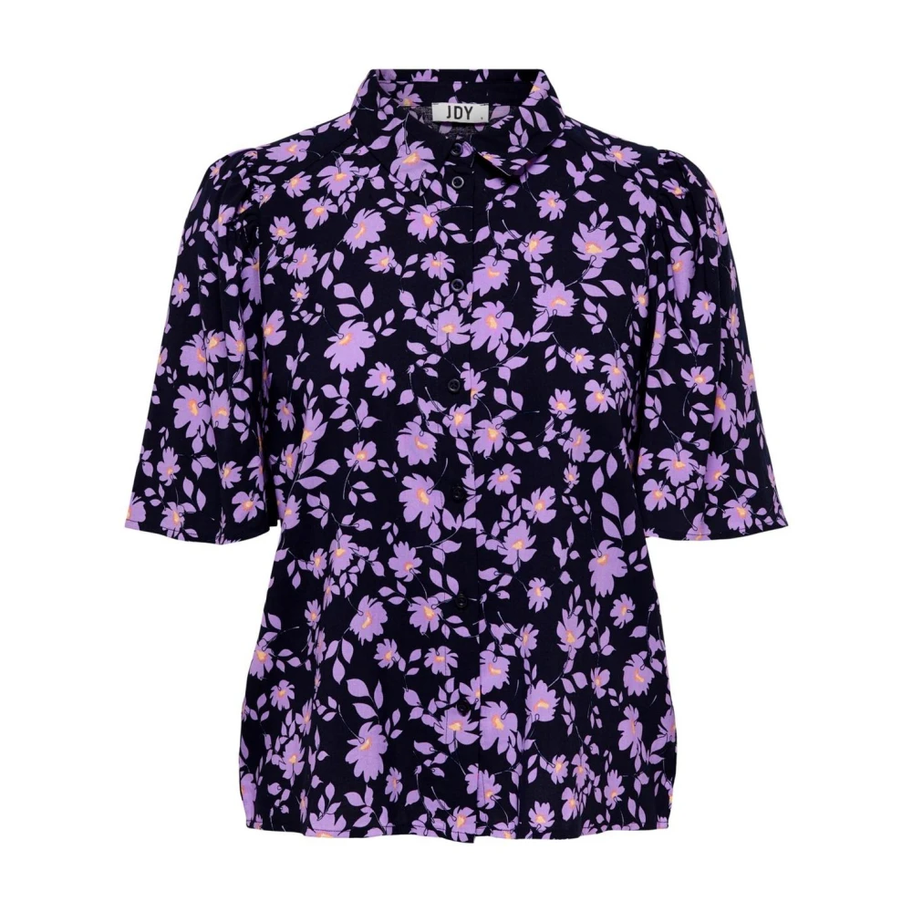Jacqueline De Yong Vrouw Multicolor Lila Bloemenprint Korte Mouw Overhemd