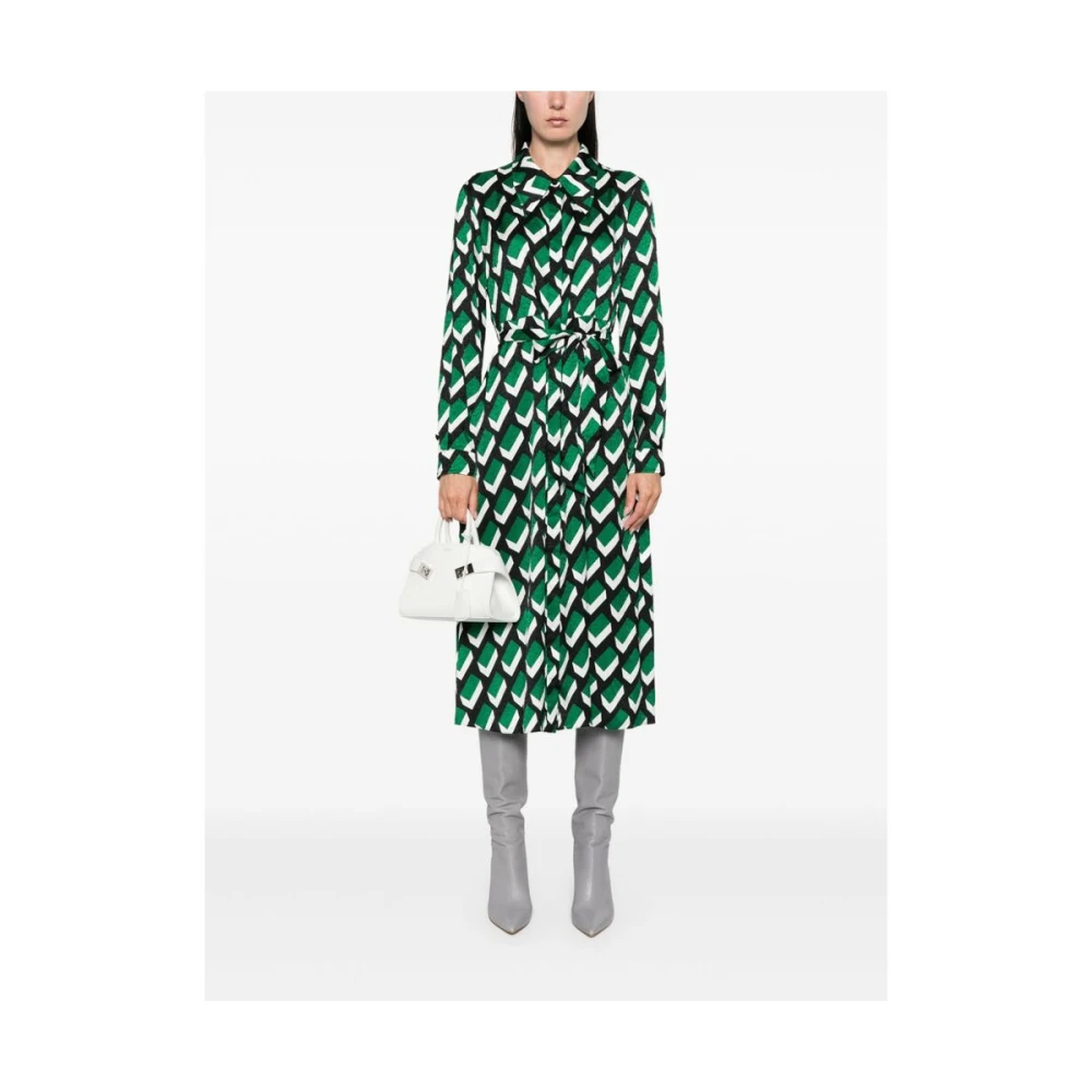 Diane Von Furstenberg Geometrisch Patroon Jacquard Jurk Green Dames
