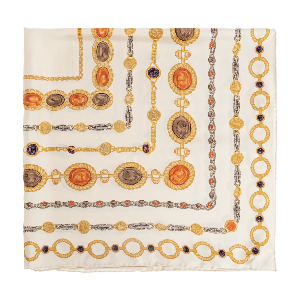 Versace Unisex Beige Gedrukte Zijden Twill Sjaal 90 Cm