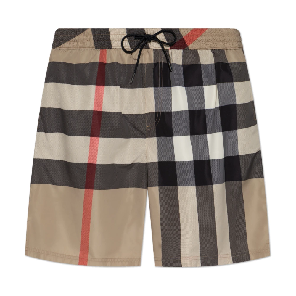 Burberry Men's Beige Checked Pattern Swim Shorts - Beachwear - 3XL - Swimwear