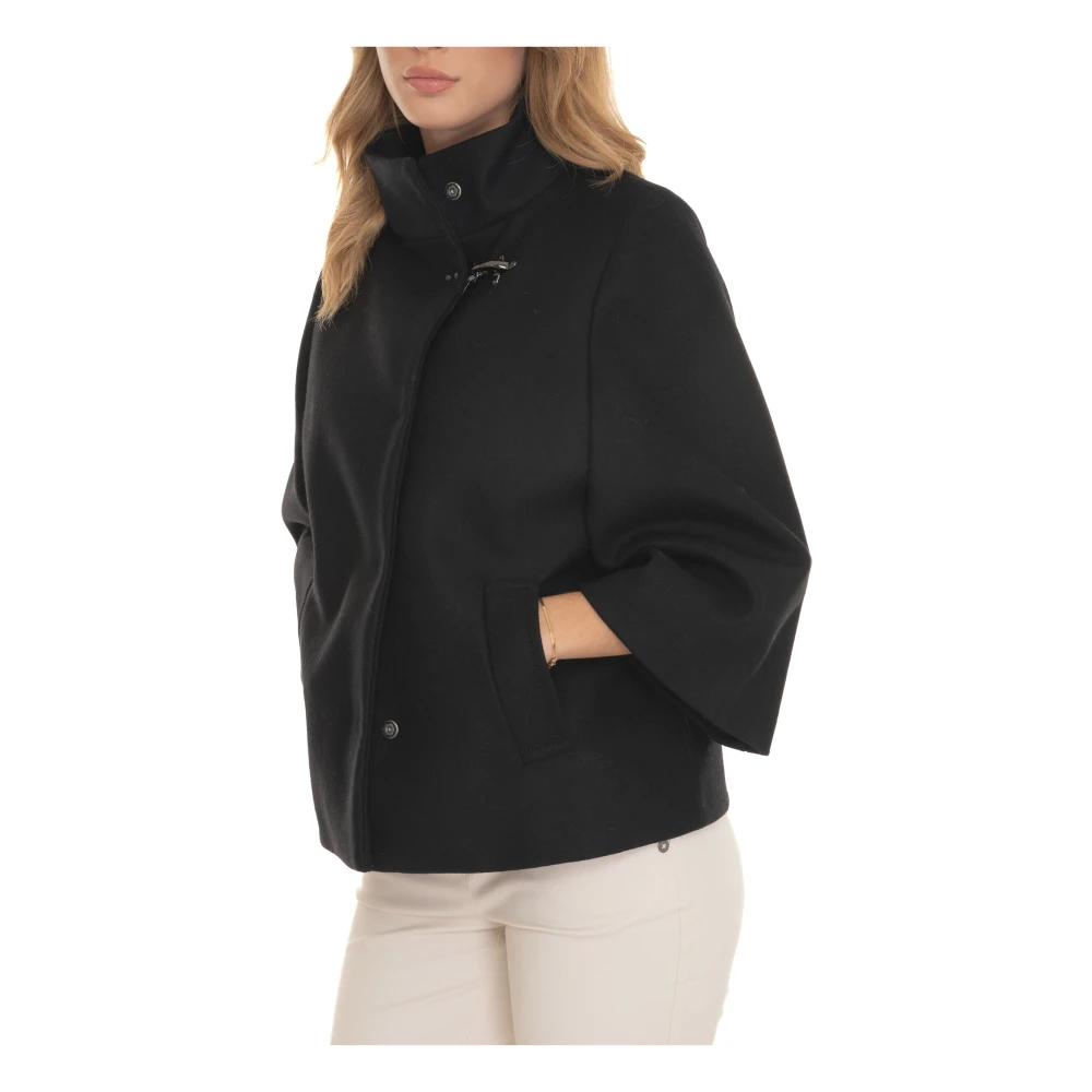 Fay Wollen cape met drukknoopsluiting Black Dames