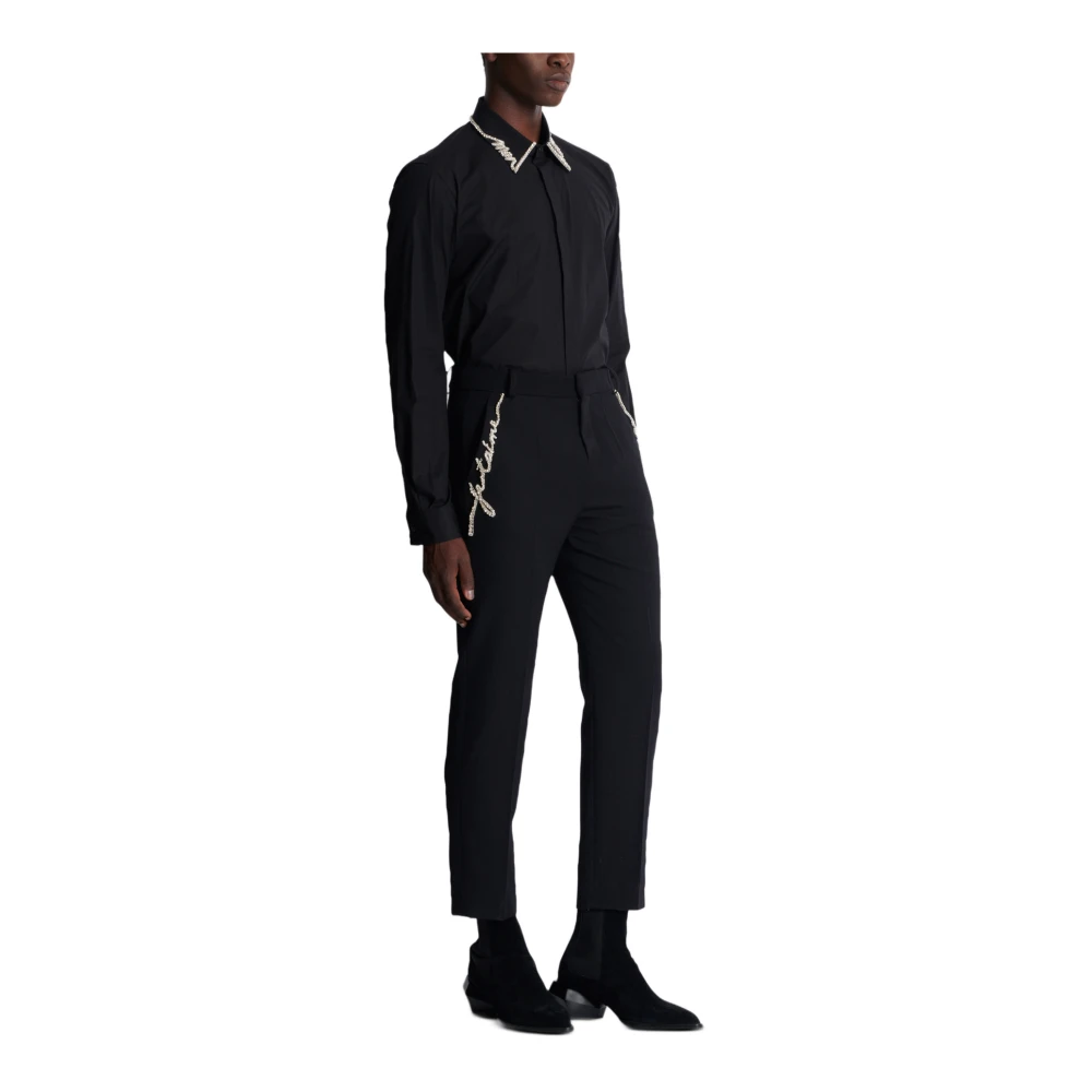 Balmain Geborduurde op maat gemaakte grain de poudre-broek Black Heren