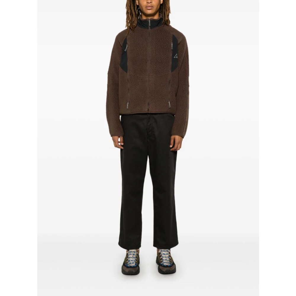 ROA Warme Fleecejas met Nylonpanelen Brown Heren