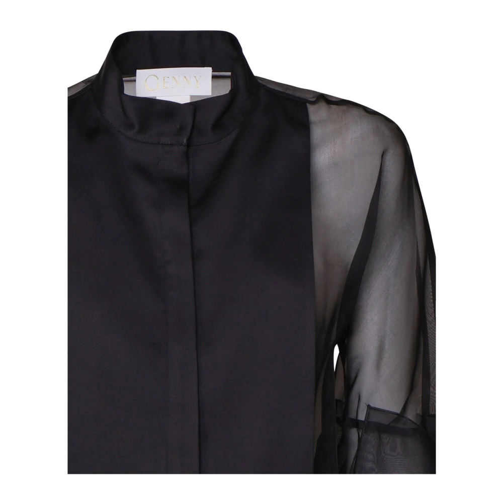 Genny Zwarte Ruche Mouw Blouse Black Dames