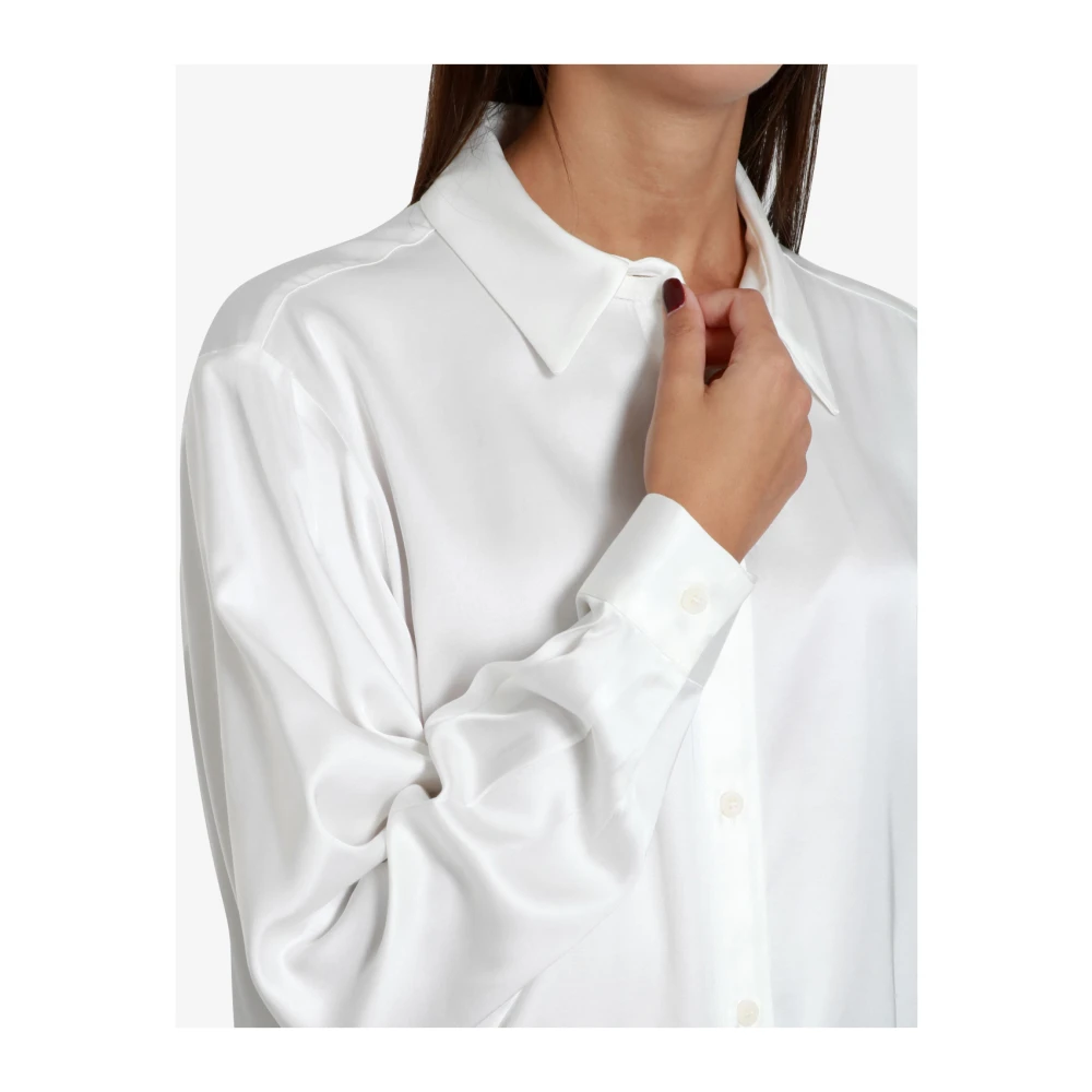 Kaos Witte Viscose Shirt met Kraag Beige Dames