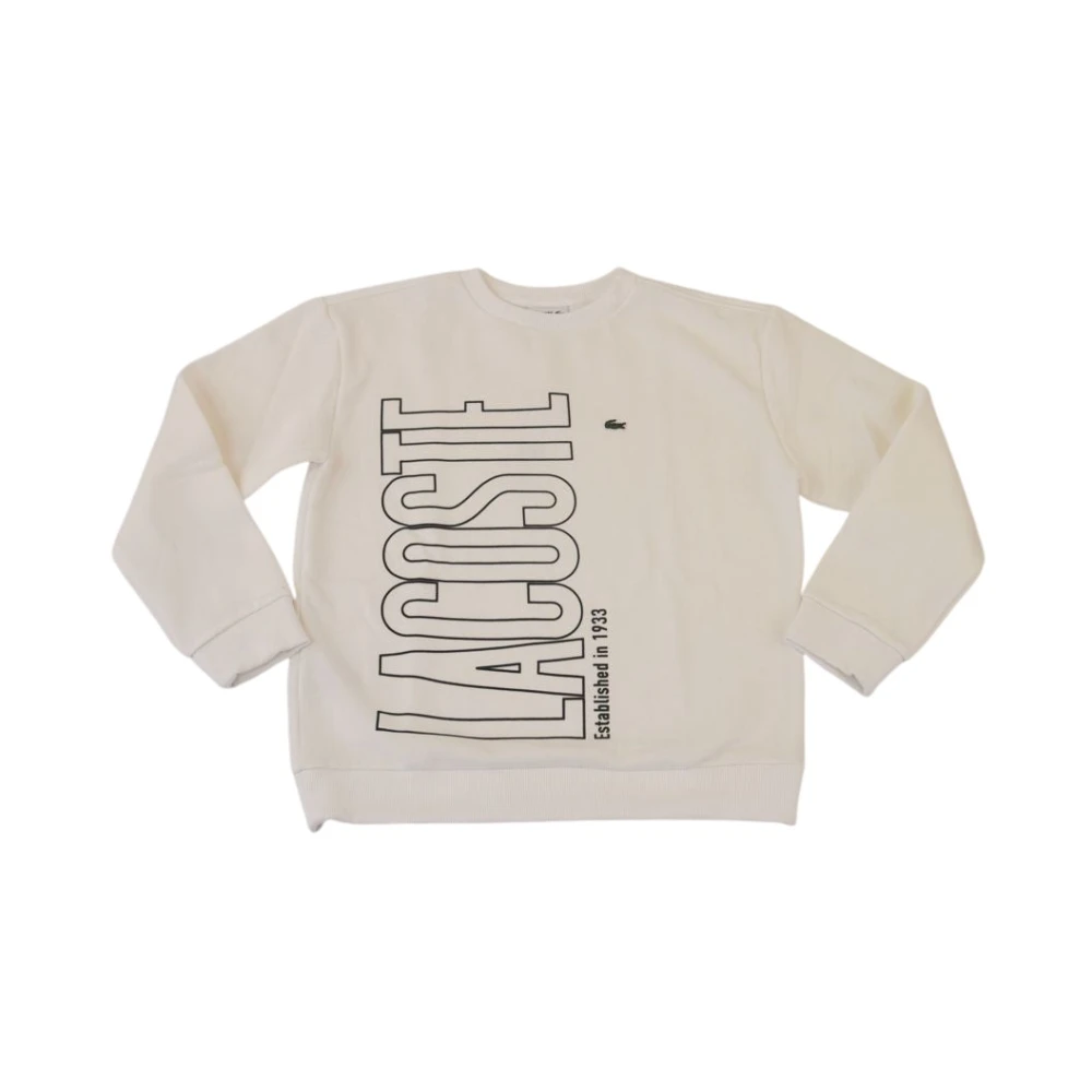 Lacoste Bomull Crewneck Sweatshirt med Vertikal Logo Print White, Pojke