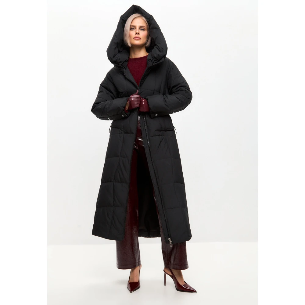Cesare Gaspari Oversized gewatteerde jas met capuchon en nepbont manchetten Black Dames